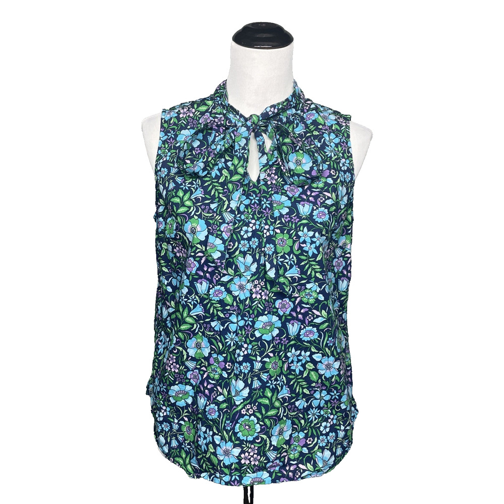 Talbots Womens S Spring Fleur Sleeveless Tie Front Top Blue Green Purple Classic